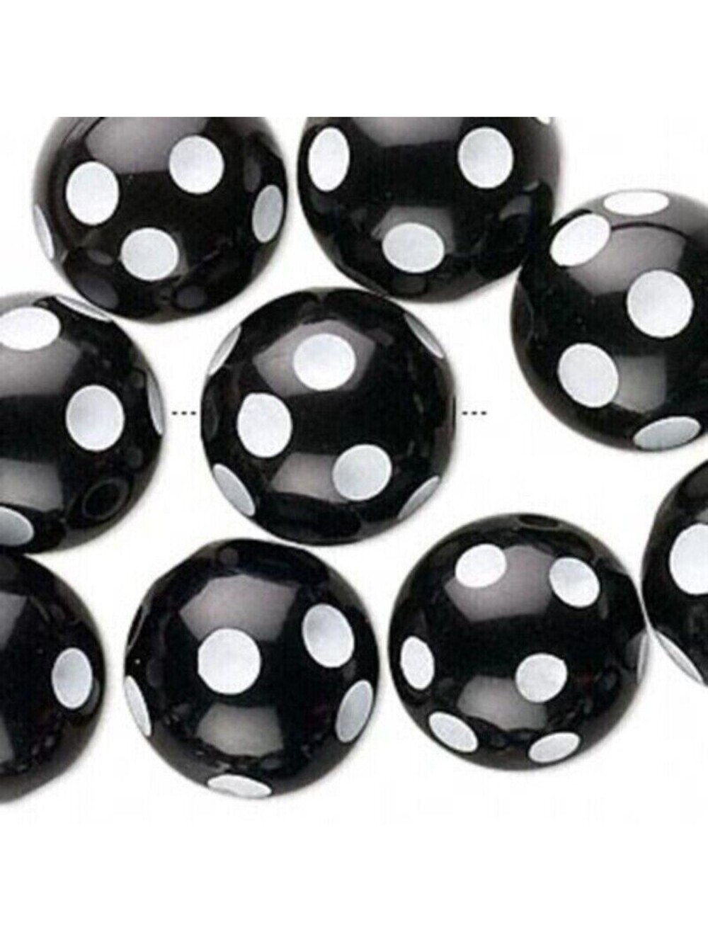 Vintage Y2K 90s Black White Polka Dot 16mm Round Lucite Acrylic Beads 10 pcs